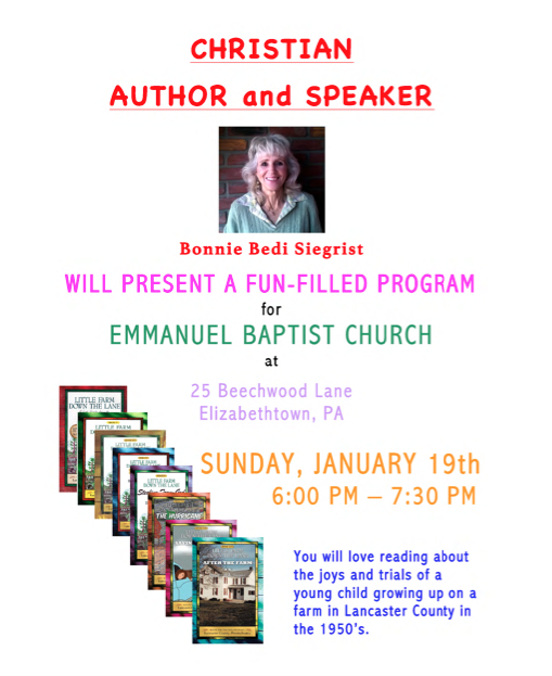 Bonnie Bedi Siegrist Book Tour