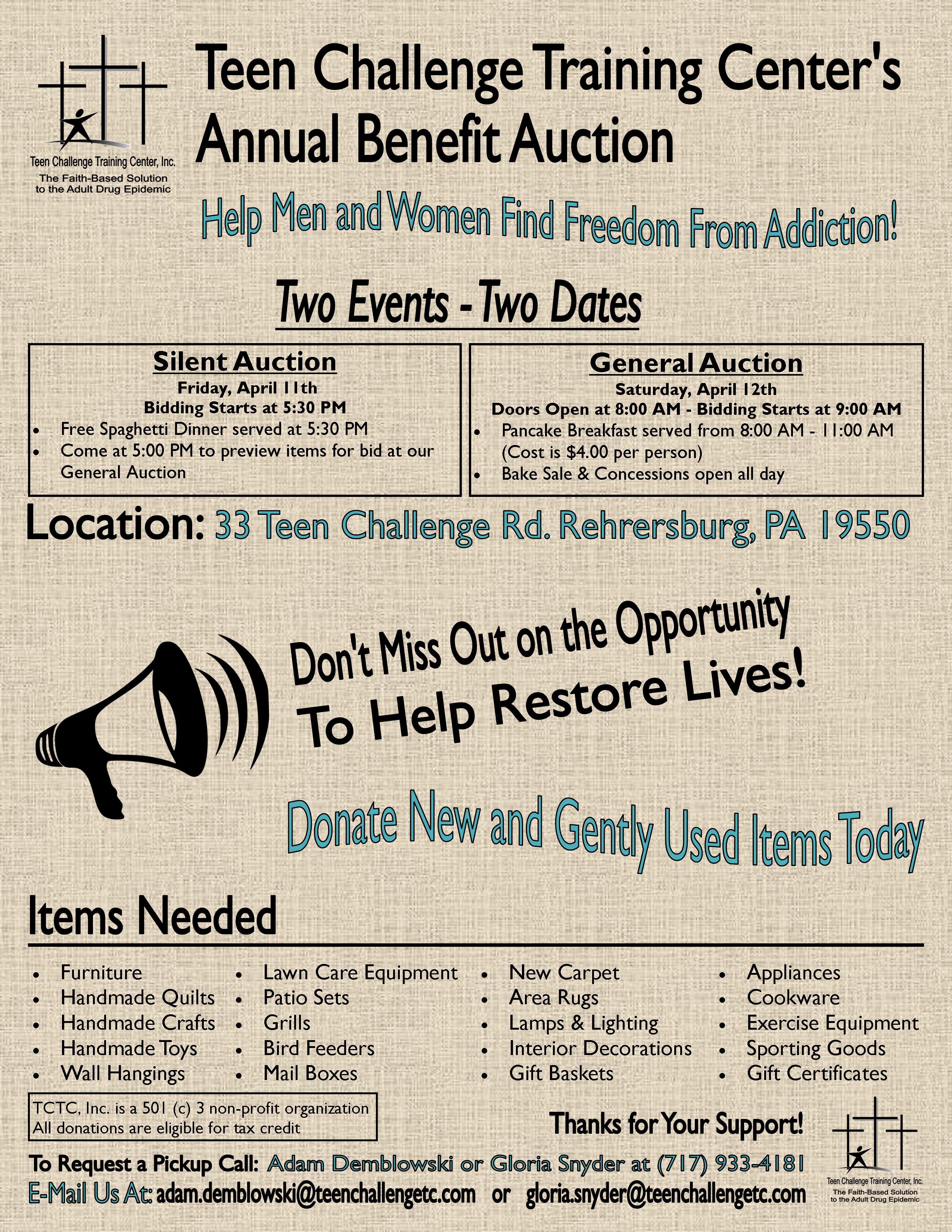 Annual Teen Challenge Benefit Auction