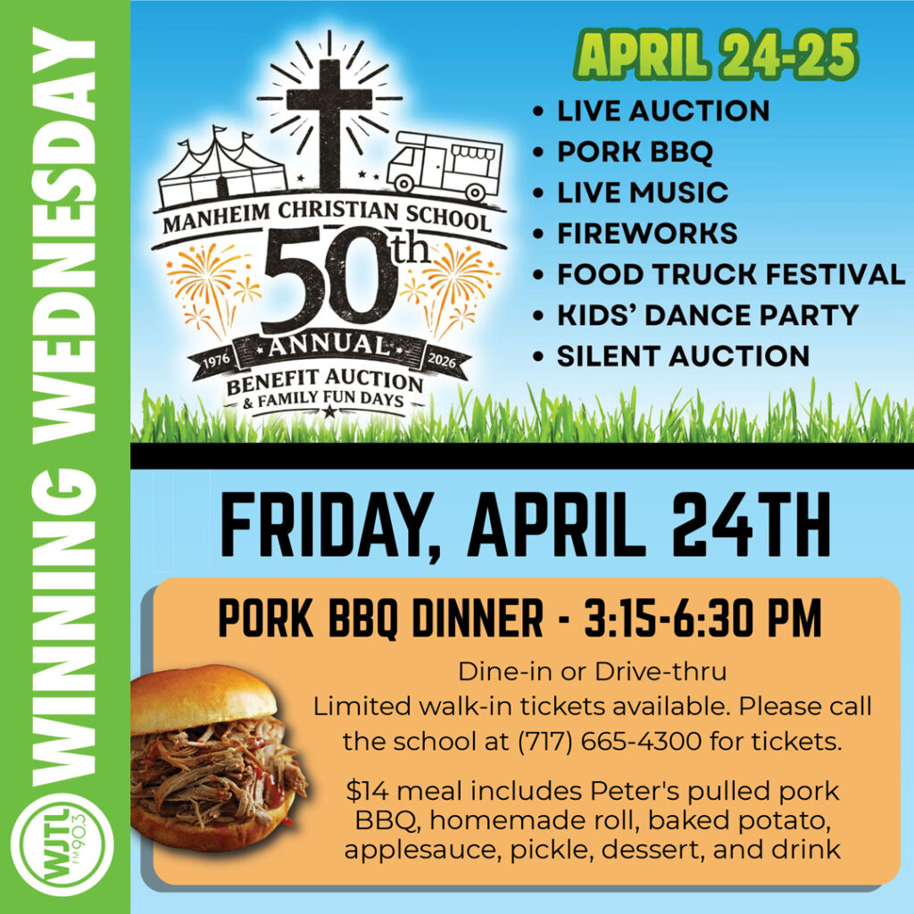 Winning Wednesday, April 22nd: Win a Pair of Pork BBQ Dinner Tickets at the Manheim Christian Benefit Auction